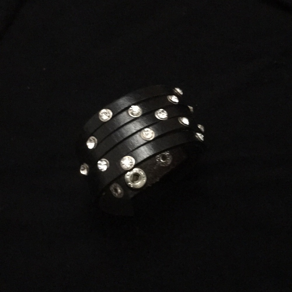 Black leather studded with bling bracelet